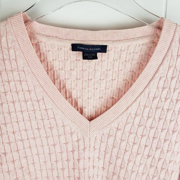 TOMMY HILFIGER Pink Knit V-Neck Pullover Sweater - Picture 3 of 7